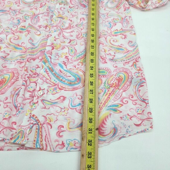 Lauren Ralph Lauren Semi-Sheer Paisley Button Up Pajama Top M Pink Logo Pocket - Picture 13 of 13